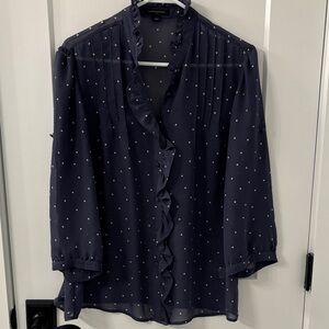 Banana Republic Dark Blue Blouse with White Dots